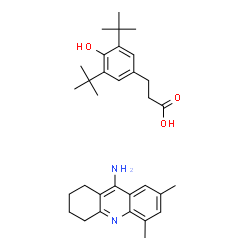 ChemSpider 2D Image | 3-[4-Hydroxy-3,5-bis(2-methyl-2-propanyl)phenyl]propanoic acid - 5,7-dimethyl-1,2,3,4-tetrahydro-9-acridinamine (1:1) | C32H44N2O3