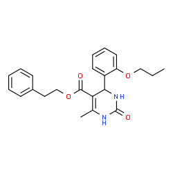 ChemSpider 2D Image | 2-Phenylethyl 6-methyl-2-oxo-4-(2-propoxyphenyl)-1,2,3,4-tetrahydro-5-pyrimidinecarboxylate | C23H26N2O4