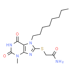 ChemSpider 2D Image | 2-[(3-Methyl-7-octyl-2,6-dioxo-2,3,6,7-tetrahydro-1H-purin-8-yl)sulfanyl]acetamide | C16H25N5O3S
