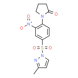 ChemSpider 2D Image | 1-[4-(3-Methyl-pyrazole-1-sulfonyl)-2-nitro-phenyl]-pyrrolidin-2-one | C14H14N4O5S
