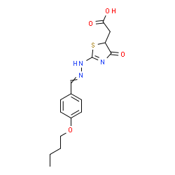 ChemSpider 2D Image | {2-[2-(4-Butoxybenzylidene)hydrazino]-4-oxo-4,5-dihydro-1,3-thiazol-5-yl}acetic acid | C16H19N3O4S