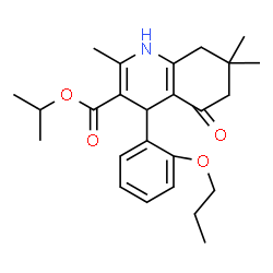 ChemSpider 2D Image | Isopropyl 2,7,7-trimethyl-5-oxo-4-(2-propoxyphenyl)-1,4,5,6,7,8-hexahydro-3-quinolinecarboxylate | C25H33NO4