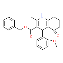 ChemSpider 2D Image | Benzyl 4-(2-methoxyphenyl)-2-methyl-5-oxo-1,4,5,6,7,8-hexahydro-3-quinolinecarboxylate | C25H25NO4