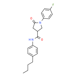 ChemSpider 2D Image | N-(4-Butylphenyl)-1-(4-fluorophenyl)-5-oxo-3-pyrrolidinecarboxamide | C21H23FN2O2