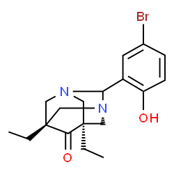 ChemSpider 2D Image | (5s,7s)-2-(5-Bromo-2-hydroxyphenyl)-5,7-diethyl-1,3-diazatricyclo[3.3.1.1~3,7~]decan-6-one | C18H23BrN2O2