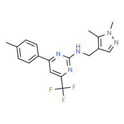 ChemSpider 2D Image | N-[(1,5-Dimethyl-1H-pyrazol-4-yl)methyl]-4-(4-methylphenyl)-6-(trifluoromethyl)-2-pyrimidinamine | C18H18F3N5