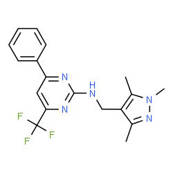 ChemSpider 2D Image | 4-Phenyl-6-(trifluoromethyl)-N-[(1,3,5-trimethyl-1H-pyrazol-4-yl)methyl]-2-pyrimidinamine | C18H18F3N5