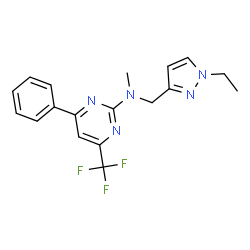 ChemSpider 2D Image | N-[(1-Ethyl-1H-pyrazol-3-yl)methyl]-N-methyl-4-phenyl-6-(trifluoromethyl)-2-pyrimidinamine | C18H18F3N5