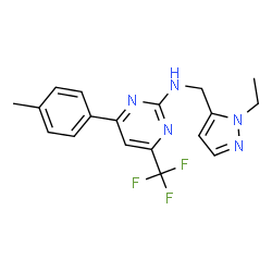 ChemSpider 2D Image | N-[(1-Ethyl-1H-pyrazol-5-yl)methyl]-4-(4-methylphenyl)-6-(trifluoromethyl)-2-pyrimidinamine | C18H18F3N5