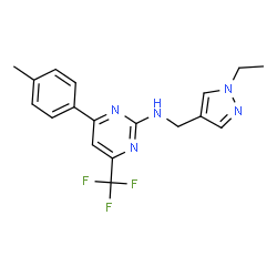 ChemSpider 2D Image | N-[(1-Ethyl-1H-pyrazol-4-yl)methyl]-4-(4-methylphenyl)-6-(trifluoromethyl)-2-pyrimidinamine | C18H18F3N5