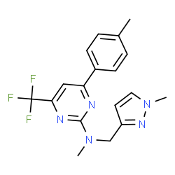 ChemSpider 2D Image | N-Methyl-4-(4-methylphenyl)-N-[(1-methyl-1H-pyrazol-3-yl)methyl]-6-(trifluoromethyl)-2-pyrimidinamine | C18H18F3N5