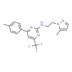 ChemSpider 2D Image | 4-(4-Methylphenyl)-N-[2-(5-methyl-1H-pyrazol-1-yl)ethyl]-6-(trifluoromethyl)-2-pyrimidinamine | C18H18F3N5