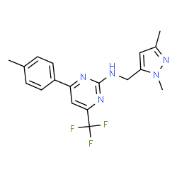 ChemSpider 2D Image | N-[(1,3-Dimethyl-1H-pyrazol-5-yl)methyl]-4-(4-methylphenyl)-6-(trifluoromethyl)-2-pyrimidinamine | C18H18F3N5