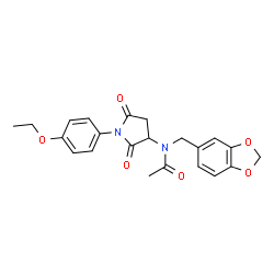 ChemSpider 2D Image | N-(1,3-Benzodioxol-5-ylmethyl)-N-[1-(4-ethoxyphenyl)-2,5-dioxo-3-pyrrolidinyl]acetamide | C22H22N2O6