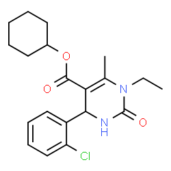 ChemSpider 2D Image | Cyclohexyl 4-(2-chlorophenyl)-1-ethyl-6-methyl-2-oxo-1,2,3,4-tetrahydro-5-pyrimidinecarboxylate | C20H25ClN2O3