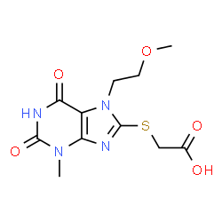 ChemSpider 2D Image | {[7-(2-Methoxyethyl)-3-methyl-2,6-dioxo-2,3,6,7-tetrahydro-1H-purin-8-yl]sulfanyl}acetic acid | C11H14N4O5S