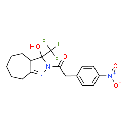 ChemSpider 2D Image | 1-[3-Hydroxy-3-(trifluoromethyl)-3a,4,5,6,7,8-hexahydrocyclohepta[c]pyrazol-2(3H)-yl]-2-(4-nitrophenyl)ethanone | C17H18F3N3O4