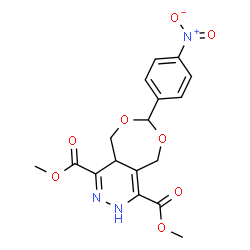 ChemSpider 2D Image | Dimethyl 7-(4-nitrophenyl)-2,4a,5,9-tetrahydro[1,3]dioxepino[5,6-d]pyridazine-1,4-dicarboxylate | C17H17N3O8