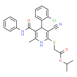 ChemSpider 2D Image | Isopropyl {[4-(2-chlorophenyl)-3-cyano-6-methyl-5-(phenylcarbamoyl)-1,4-dihydro-2-pyridinyl]sulfanyl}acetate | C25H24ClN3O3S
