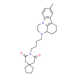 ChemSpider 2D Image | 8-[4-(1,2,3a,4,5,6-Hexahydro-8-methyl-3H-pyrazino[3,2,1-jk]carbazol-3-yl)butyl]-8-azaspiro[4.5]decane-7,9-dione | C28H37N3O2