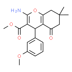 ChemSpider 2D Image | Methyl 2-amino-4-(3-methoxyphenyl)-7,7-dimethyl-5-oxo-5,6,7,8-tetrahydro-4H-chromene-3-carboxylate | C20H23NO5