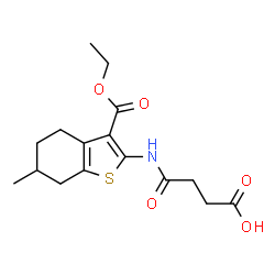 ChemSpider 2D Image | 3-{[3-(ethoxycarbonyl)-6-methyl-4,5,6,7-tetrahydro-1-benzothiophen-2-yl]carbamoyl}propanoic acid | C16H21NO5S