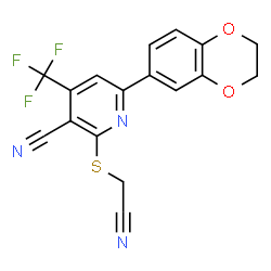 ChemSpider 2D Image | 2-[(Cyanomethyl)sulfanyl]-6-(2,3-dihydro-1,4-benzodioxin-6-yl)-4-(trifluoromethyl)nicotinonitrile | C17H10F3N3O2S