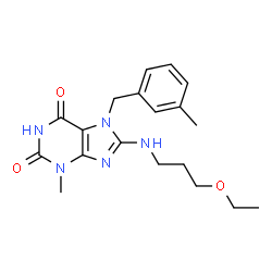 ChemSpider 2D Image | 8-[(3-Ethoxypropyl)amino]-3-methyl-7-(3-methylbenzyl)-3,7-dihydro-1H-purine-2,6-dione | C19H25N5O3