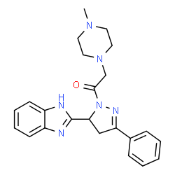 ChemSpider 2D Image | 1-[5-(1H-Benzimidazol-2-yl)-3-phenyl-4,5-dihydro-1H-pyrazol-1-yl]-2-(4-methyl-1-piperazinyl)ethanone | C23H26N6O