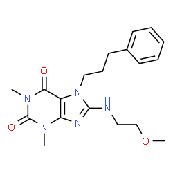 ChemSpider 2D Image | 8-[(2-Methoxyethyl)amino]-1,3-dimethyl-7-(3-phenylpropyl)-3,7-dihydro-1H-purine-2,6-dione | C19H25N5O3