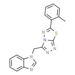 ChemSpider 2D Image | 1-{[6-(2-Methylphenyl)[1,2,4]triazolo[3,4-b][1,3,4]thiadiazol-3-yl]methyl}-1H-benzimidazole | C18H14N6S