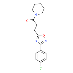 ChemSpider 2D Image | 3-[3-(4-Chlorophenyl)-1,2,4-oxadiazol-5-yl]-1-(1-piperidinyl)-1-propanone | C16H18ClN3O2