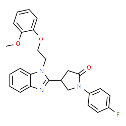 ChemSpider 2D Image | 1-(4-Fluorophenyl)-4-{1-[2-(2-methoxyphenoxy)ethyl]-1H-benzimidazol-2-yl}-2-pyrrolidinone | C26H24FN3O3