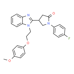ChemSpider 2D Image | 1-(4-Fluorophenyl)-4-{1-[2-(4-methoxyphenoxy)ethyl]-1H-benzimidazol-2-yl}-2-pyrrolidinone | C26H24FN3O3