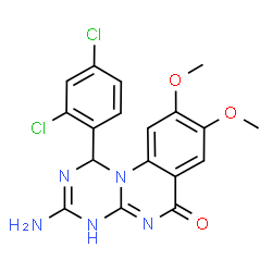 ChemSpider 2D Image | 1H-[1,3,5]triazino[1,2-a]quinazolin-6-ol, 3-amino-1-(2,4-dichlorophenyl)-8,9-dimethoxy- | C18H15Cl2N5O3