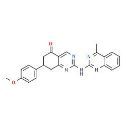 ChemSpider 2D Image | 7-(4-Methoxyphenyl)-2-[(4-methyl-2-quinazolinyl)amino]-7,8-dihydro-5(6H)-quinazolinone | C24H21N5O2