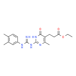 ChemSpider 2D Image | Ethyl 3-{2-[N'-(3,4-dimethylphenyl)carbamimidamido]-4-methyl-6-oxo-1,6-dihydro-5-pyrimidinyl}propanoate | C19H25N5O3