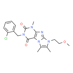 ChemSpider 2D Image | 3-(2-Chlorobenzyl)-8-(2-methoxyethyl)-1,6,7-trimethyl-1H-imidazo[2,1-f]purine-2,4(3H,8H)-dione | C20H22ClN5O3