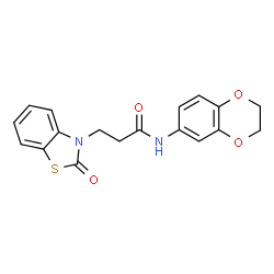 ChemSpider 2D Image | N-(2,3-Dihydro-1,4-benzodioxin-6-yl)-3-(2-oxo-1,3-benzothiazol-3(2H)-yl)propanamide | C18H16N2O4S