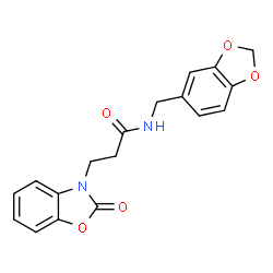 ChemSpider 2D Image | N-(1,3-Benzodioxol-5-ylmethyl)-3-(2-oxo-1,3-benzoxazol-3(2H)-yl)propanamide | C18H16N2O5
