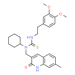 ChemSpider 2D Image | 1-Cyclohexyl-3-[2-(3,4-dimethoxyphenyl)ethyl]-1-[(7-methyl-2-oxo-1,2-dihydro-3-quinolinyl)methyl]thiourea | C28H35N3O3S