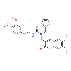 ChemSpider 2D Image | 1-[(6,7-Dimethoxy-2-oxo-1,2-dihydro-3-quinolinyl)methyl]-3-[2-(3,4-dimethoxyphenyl)ethyl]-1-(2-thienylmethyl)thiourea | C28H31N3O5S2