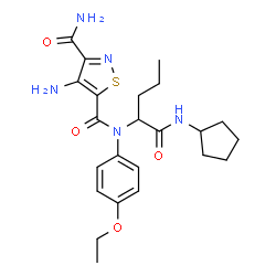 ChemSpider 2D Image | 4-Amino-N~5~-[1-(cyclopentylamino)-1-oxo-2-pentanyl]-N~5~-(4-ethoxyphenyl)-1,2-thiazole-3,5-dicarboxamide | C23H31N5O4S