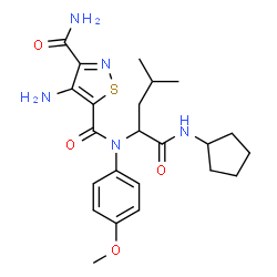 ChemSpider 2D Image | 4-Amino-N~5~-[1-(cyclopentylamino)-4-methyl-1-oxo-2-pentanyl]-N~5~-(4-methoxyphenyl)-1,2-thiazole-3,5-dicarboxamide | C23H31N5O4S