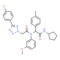 ChemSpider 2D Image | 2-[5-(4-Chlorophenyl)-2H-tetrazol-2-yl]-N-[2-(cyclopentylamino)-1-(4-methylphenyl)-2-oxoethyl]-N-(3-methoxyphenyl)acetamide | C30H31ClN6O3
