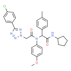 ChemSpider 2D Image | 2-[5-(4-Chlorophenyl)-2H-tetrazol-2-yl]-N-[2-(cyclopentylamino)-1-(4-methylphenyl)-2-oxoethyl]-N-(4-methoxyphenyl)acetamide | C30H31ClN6O3