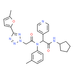 ChemSpider 2D Image | N-[2-(Cyclopentylamino)-2-oxo-1-(4-pyridinyl)ethyl]-2-[5-(5-methyl-2-furyl)-2H-tetrazol-2-yl]-N-(3-methylphenyl)acetamide | C27H29N7O3