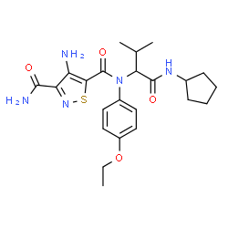 ChemSpider 2D Image | 4-Amino-N~5~-[1-(cyclopentylamino)-3-methyl-1-oxo-2-butanyl]-N~5~-(4-ethoxyphenyl)-1,2-thiazole-3,5-dicarboxamide | C23H31N5O4S