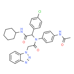 ChemSpider 2D Image | N-(4-Acetamidophenyl)-2-(1H-benzotriazol-1-yl)-N-[1-(4-chlorophenyl)-2-(cyclohexylamino)-2-oxoethyl]acetamide | C30H31ClN6O3