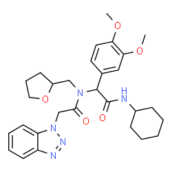 ChemSpider 2D Image | 2-(1H-Benzotriazol-1-yl)-N-[2-(cyclohexylamino)-1-(3,4-dimethoxyphenyl)-2-oxoethyl]-N-(tetrahydro-2-furanylmethyl)acetamide | C29H37N5O5